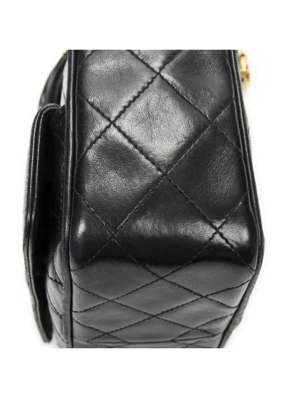 Chanel CC Logo Fringe Chain Shoulder Bag Black Quilted Lambskin Leather